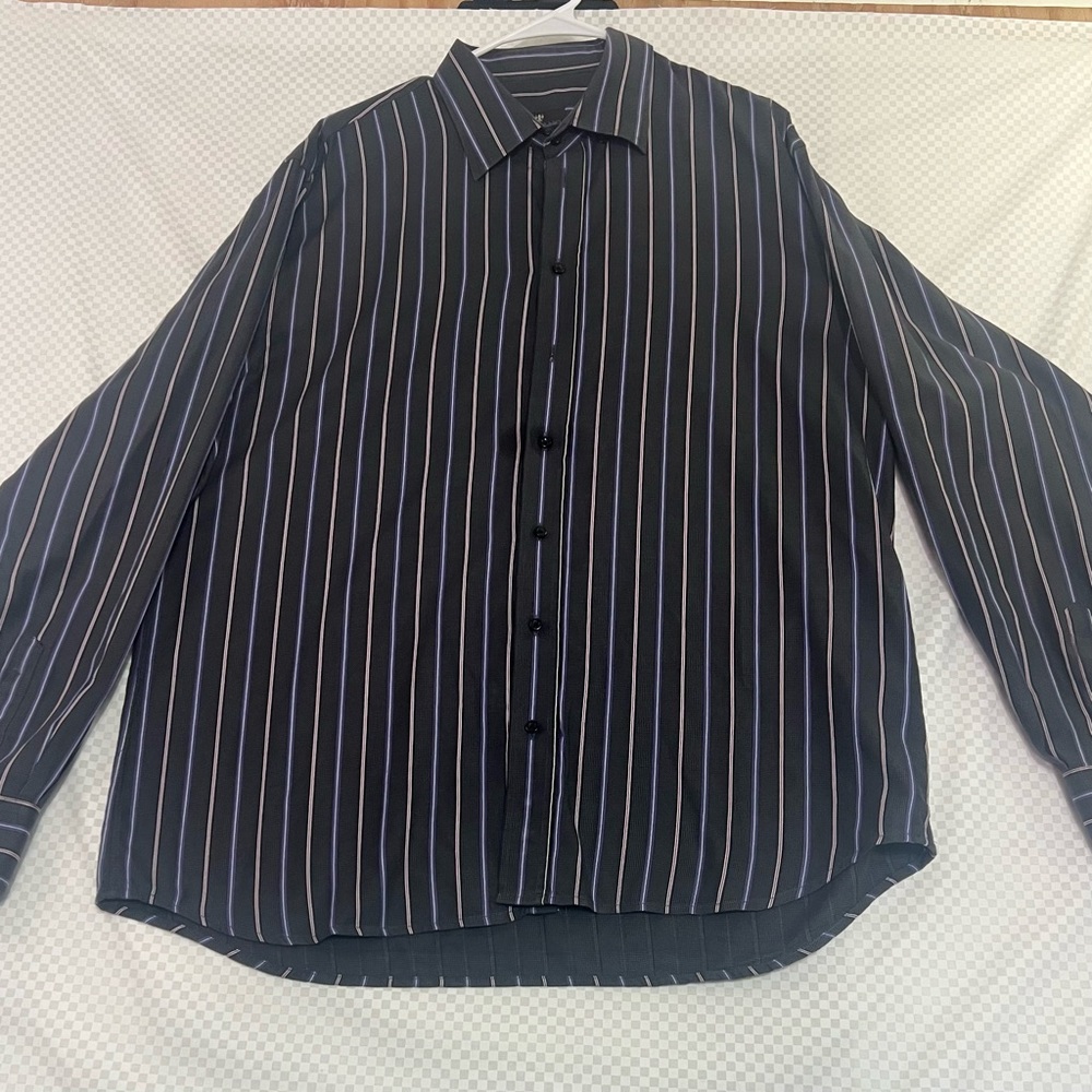 Toscano Men’s Button Up L/S  Blue Striped‎ Shirt  %100 Cotton Mens